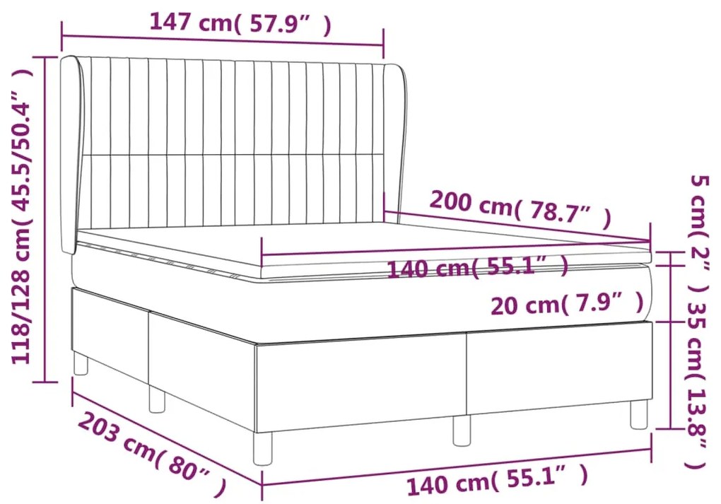 vidaXL Κρεβάτι Boxspring με Στρώμα Κρεμ 140x200 εκ. Υφασμάτινο