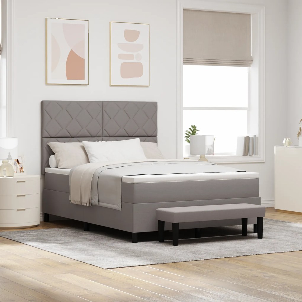 vidaXL Κρεβάτι με Ελατήριο και Στρώμα Taupe 140x190 εκ. Ύφασμα