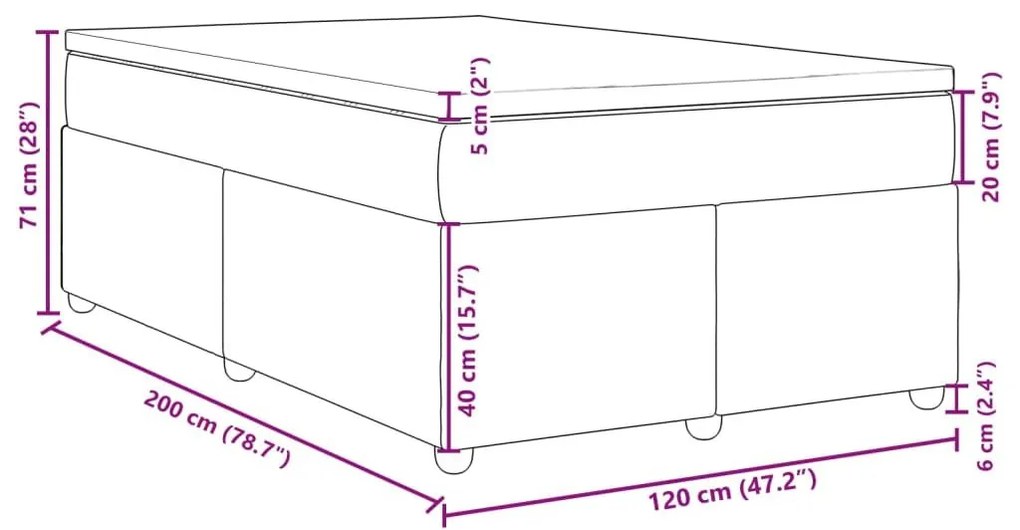 Κρεβάτι Boxspring με Στρώμα Σκούρο Γκρι 120x200 εκ. Υφασμάτινο - Γκρι