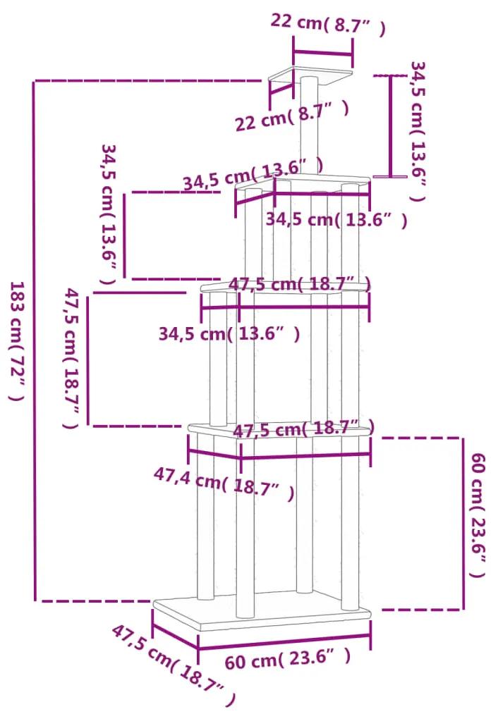 vidaXL Γατόδεντρο Aνοιχτό Γκρι 183 εκ. με Στύλους Ξυσίματος από Σιζάλ