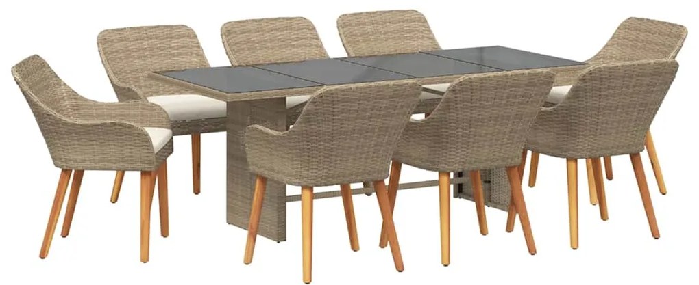 vidaXL Σέτ φαγητού για κήπο με μαξιλάρι 9 pcs Μπεζ συνθετικό ρατάν