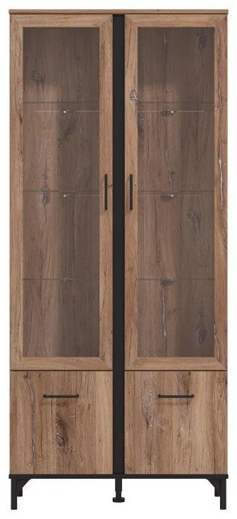 Βιτρίνα Corsica 2K VS2 Flagstaff Oak - Μαύρο 84,5x35x193 εκ. 84.5x35x193 εκ.