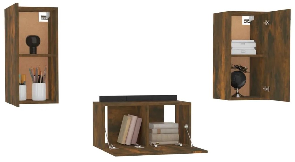 vidaXL Σετ Επίπλων Τηλεόρασης 3 Τεμαχίων Καπνιστή δρυς Επεξ. Ξύλο