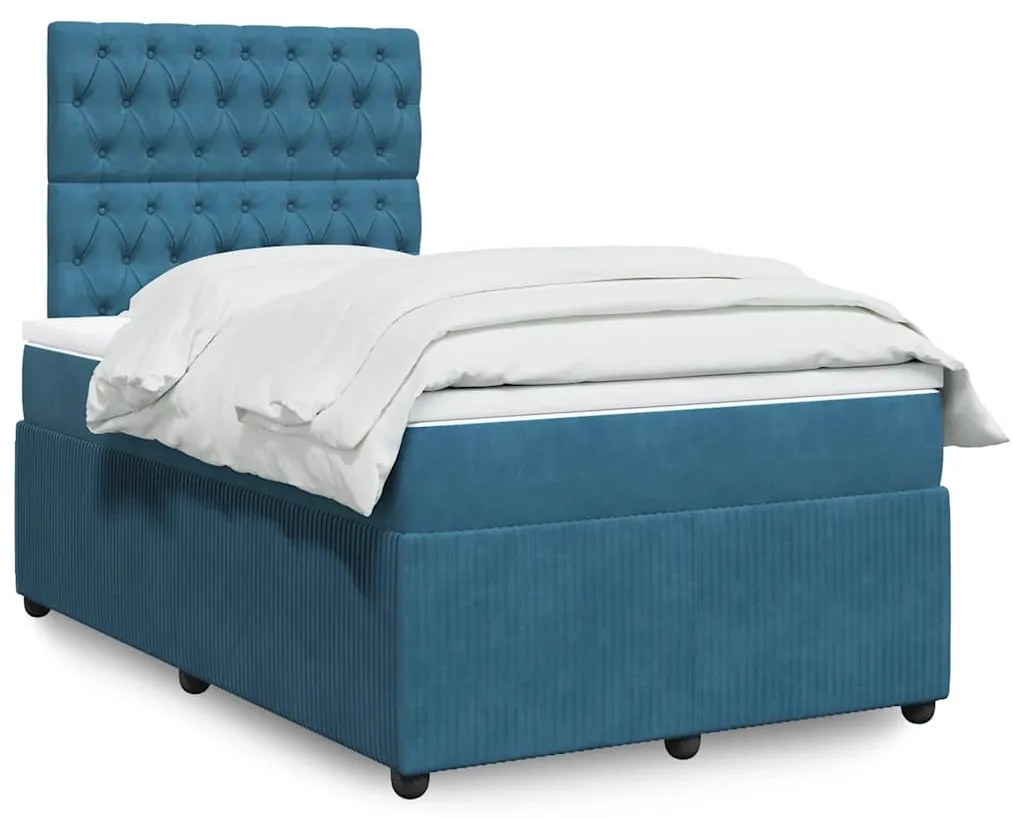 vidaXL Κρεβάτι Boxspring με Στρώμα Μπλε 120x190 εκ. Βελούδινο