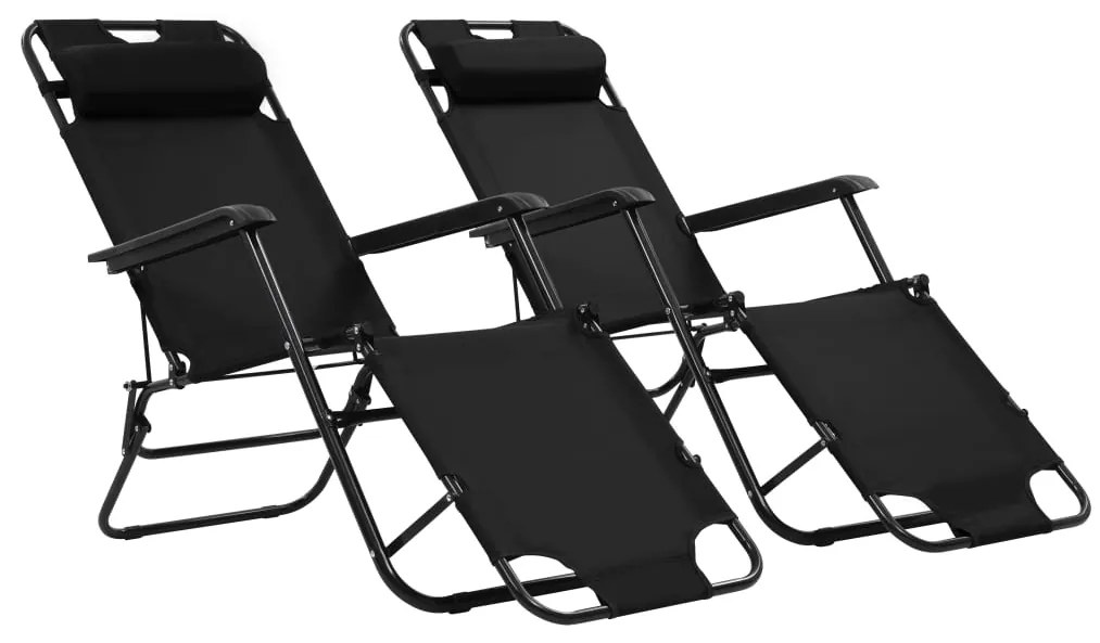 vidaXL Ξαπλώστρες Πτυσσόμενες με Υποπόδια 2 τεμ. Μαύρες Ατσάλινες