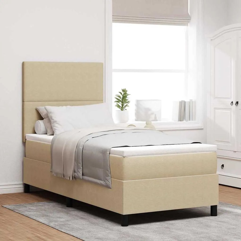 vidaXL Κρεβάτι Box Spring με Στρώμα &amp; LED Φως Πράσινο Γκρι 90x200 εκ Βελούδο
