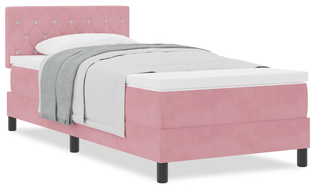 vidaXL Κρεβάτι Box Spring με Στρώμα Ροζ Μονό Βελούδο