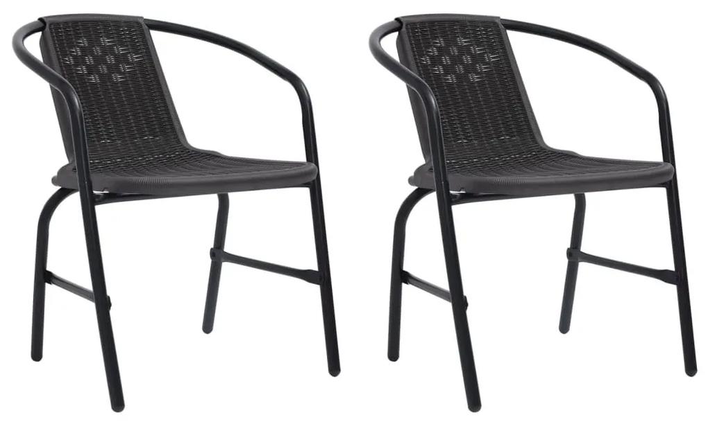 Καρέκλες Κήπου 2 τεμ. Πλαστικές από Ρατάν και Ατσάλι 110 κ. - Μαύρο