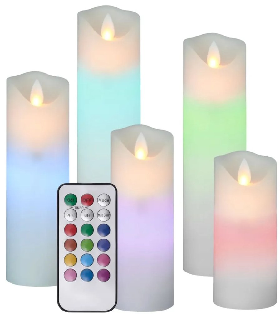 vidaXL Κεριά LED Ηλεκτρ. Σετ 5 Τεμαχίων Πολύχρωμο με Τηλεχειριστήριο