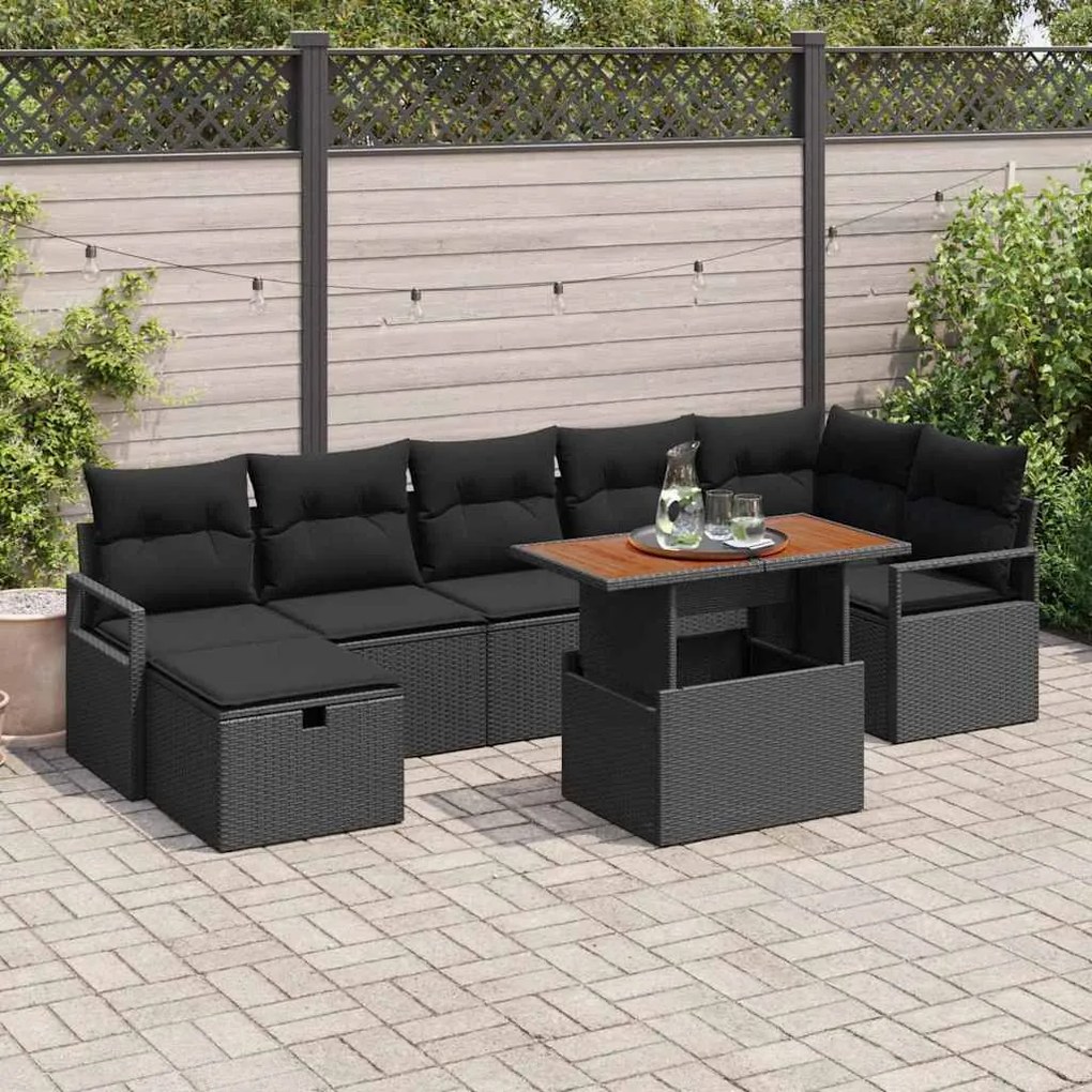 vidaXL Σετ Καναπέ Κήπου με μαξιλάρι 8 pcs Μαύρο Πολυ ράταν