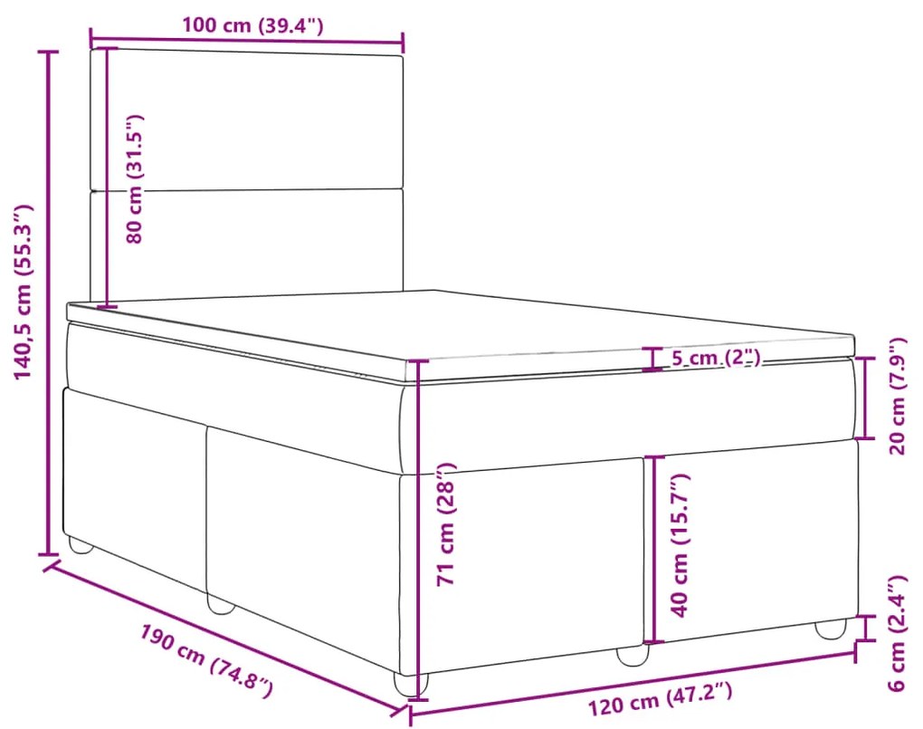 Κρεβάτι Boxspring με Στρώμα Κρεμ 120x190 εκ. Υφασμάτινο - Κρεμ