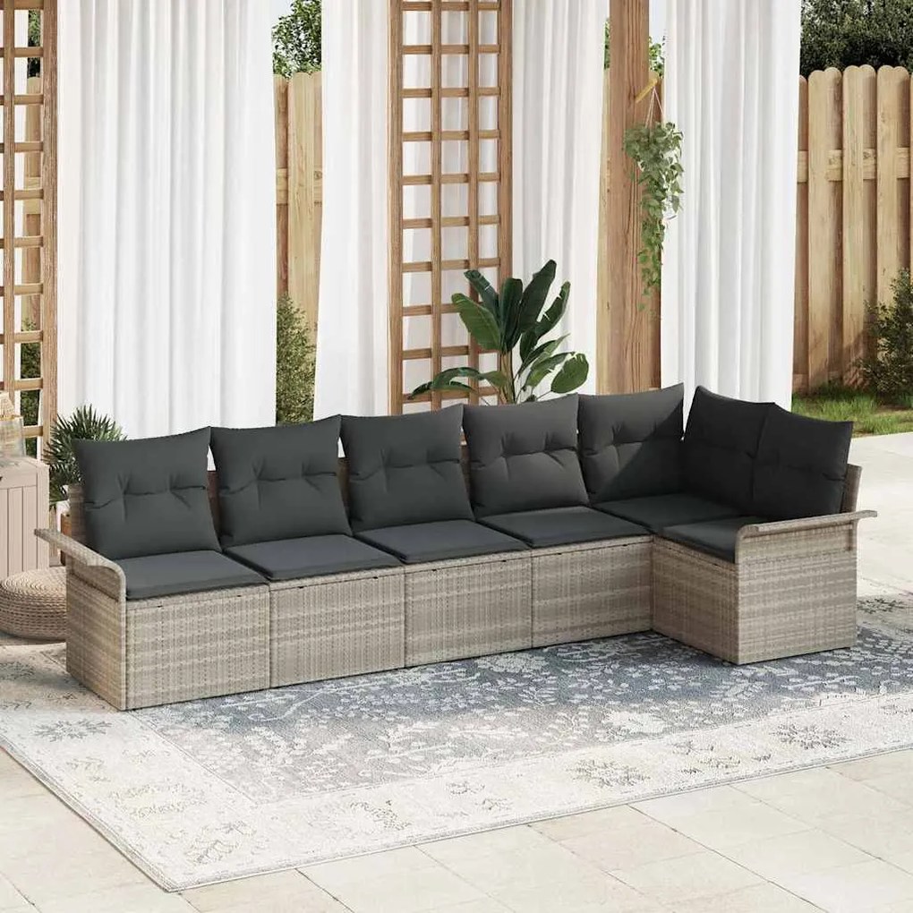vidaXL Σετ Καναπέ Κήπου με μαξιλάρι 6 pcs Ανοιχτό γκρι Πολυ ράταν