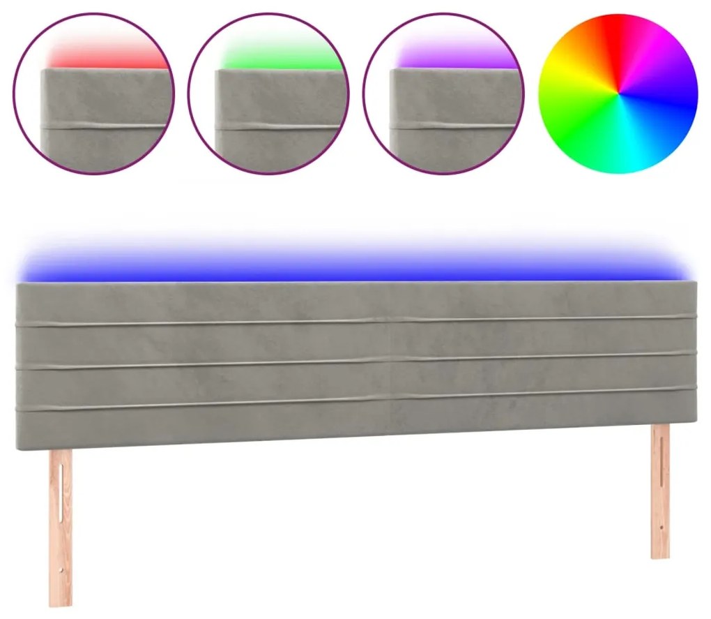 Κεφαλάρι Κρεβατιού LED Ανοιχτό Γκρι 180x5x78/88 εκ. Βελούδινο 3121812