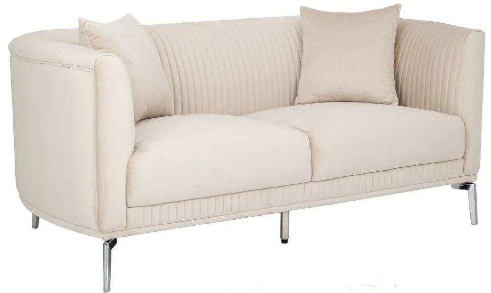Καναπές Βελούδινος 2Θέσιος 88042 170x96x73cm Cream-Silver Μέταλλο,Ύφασμα