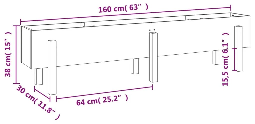 Ζαρντινιέρα Υπερυψωμένη 160 x 30 x 38 εκ. από Μασίφ Ξύλο Πεύκου - Γκρι