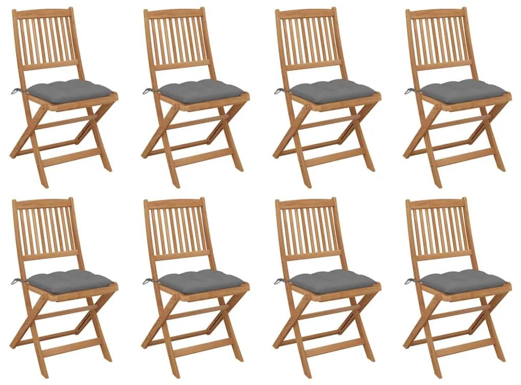 3075129 vidaXL Καρέκλες Εξ. Χώρου Πτυσσόμενες 8 τεμ. Ξύλο Ακακίας &amp; Μαξιλάρια Γκρι, 1 Τεμάχιο