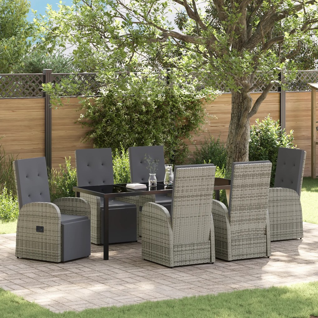 vidaXL Σετ Δείπνου Κήπου 7 pcs Γκρι 200 x 80 x 73 εκ PE ρατάν