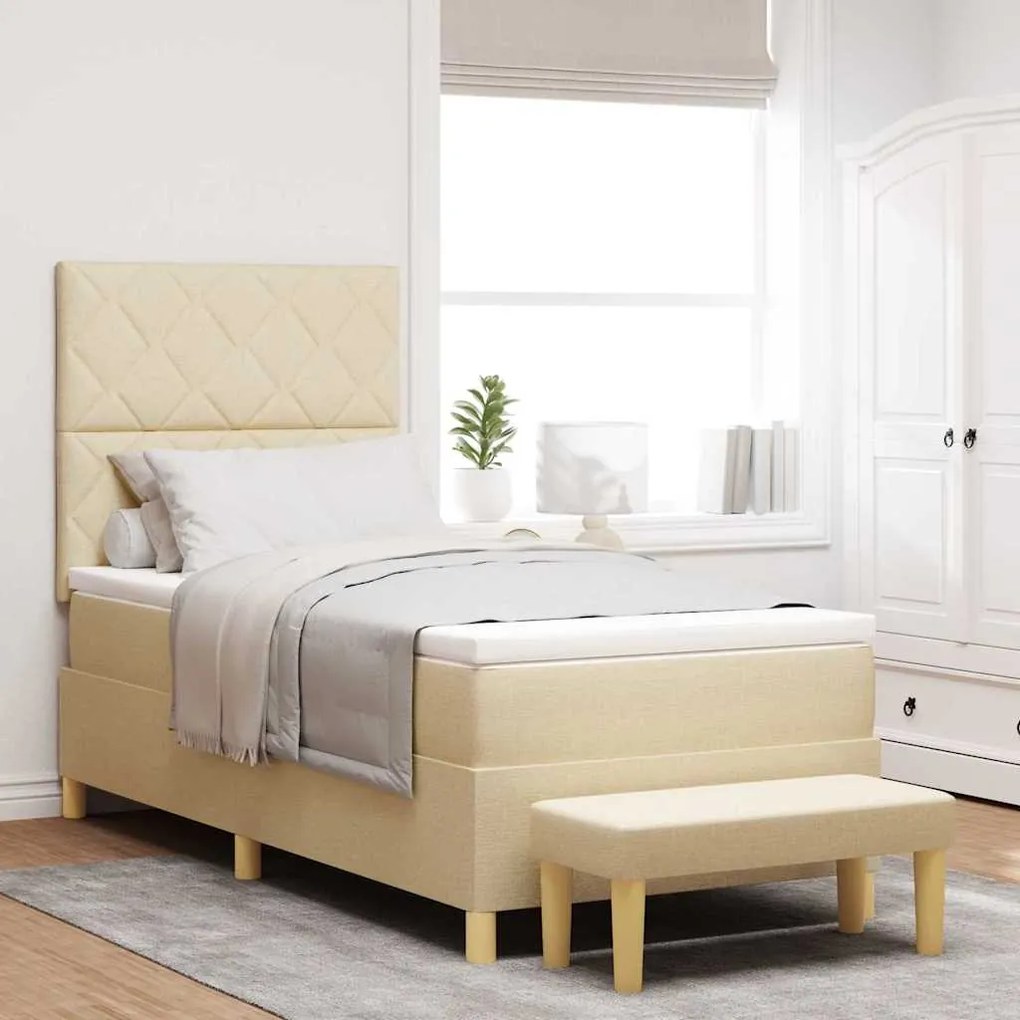 vidaXL Κρεβάτι με ελατήρια με στρώμα Κρεμ 90 x 190 cm ύφασμα