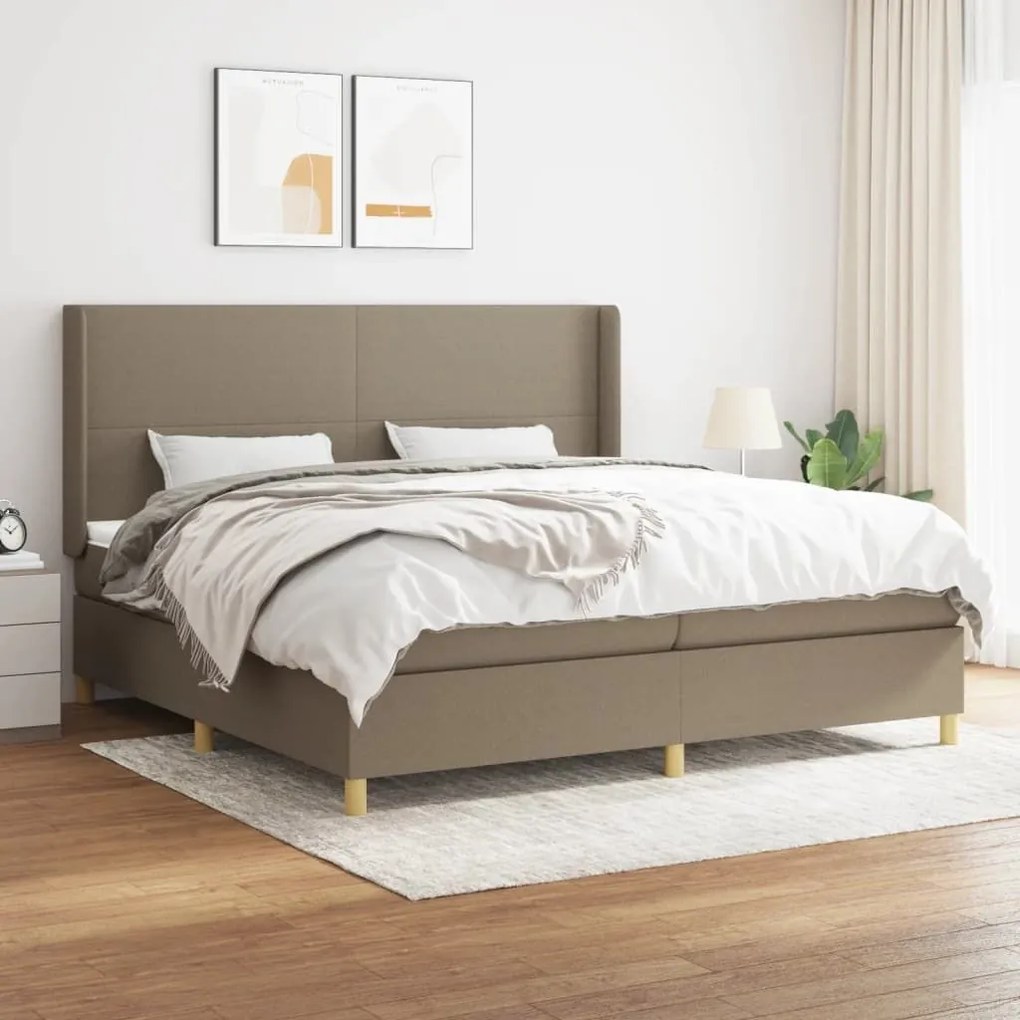 Κρεβάτι Boxspring με Στρώμα Taupe 200x200 εκ. Υφασμάτινο - Μπεζ-Γκρι