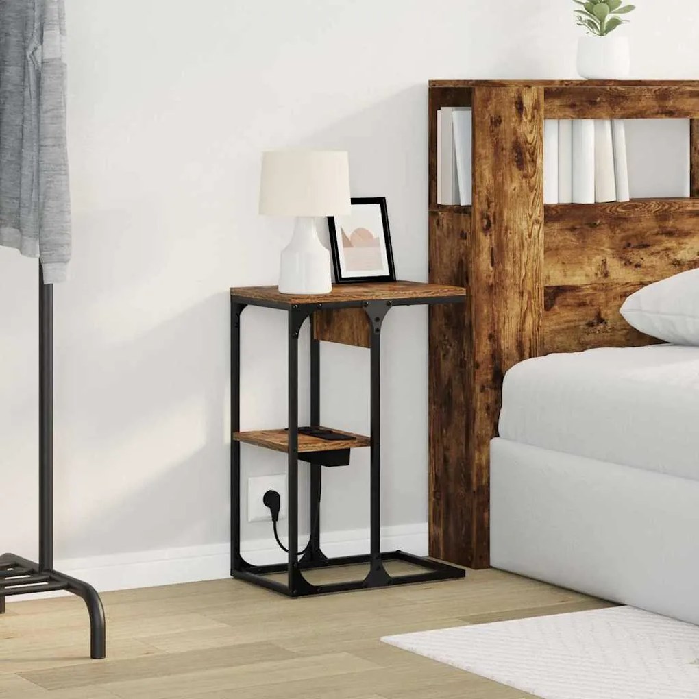 vidaXL Κομοδίνο Καπνιστή δρυς 41.5 x 26 x 60.5 εκ Επεξεργασμένο ξύλο