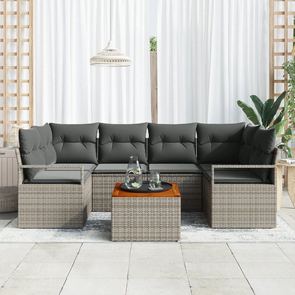 vidaXL Σετ Σαλονιού Κήπου 7 pcs Γκρι Μεγάλο Ρατάν, Μεταλλικός σκελετός