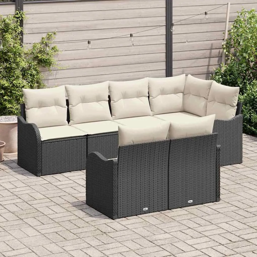 vidaXL Σετ Καναπέ Κήπου με μαξιλάρι 7 pcs Μαύρο Πολυ ράταν