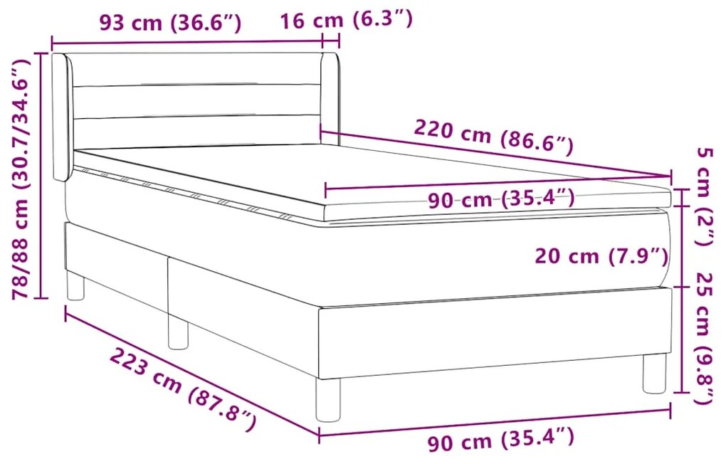 Κρεβάτι Boxspring με Στρώμα Σκούρο Γκρι 90x220 εκ. Βελούδινο 3318226