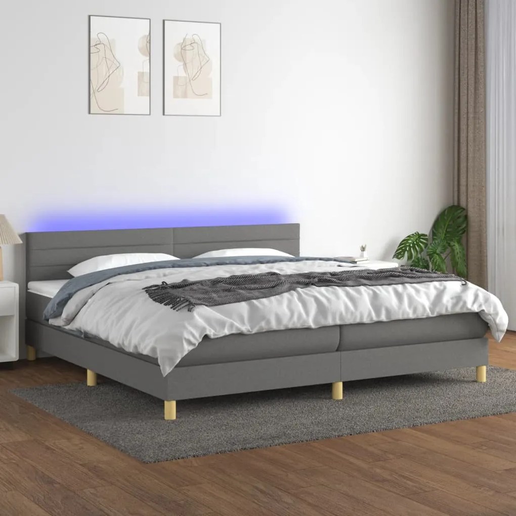 Κρεβάτι Boxspring με Στρώμα &amp; LED Σκ.Γκρι 200x200εκ. Υφασμάτινο - Γκρι