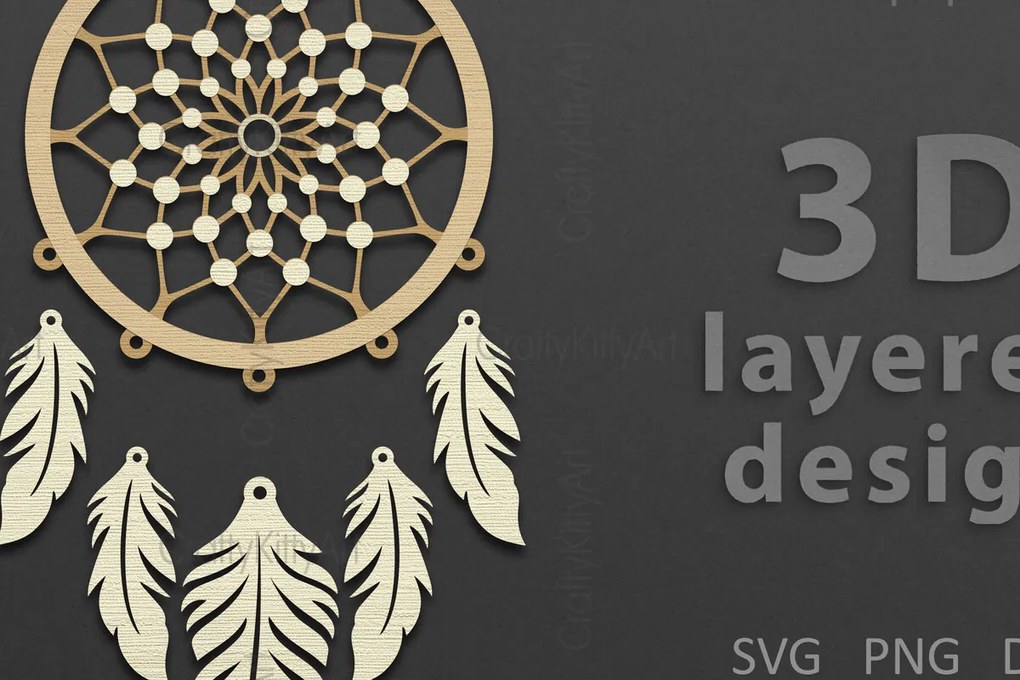 Σετ των 3 Intra απο ξύλο plywood 3mm-4mm πάχος 3D Dreamcatcher Layered Δίασταση 7x7 cm INTRAFABR-121268330