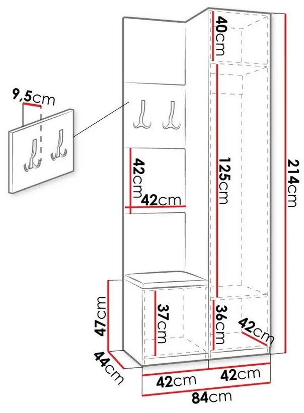 Σετ διαδρόμου Hartford E101, 214x44cm, 60 kg, Καθρέφτης, Πλαστικοποιημένη μοριοσανίδα, Ταπισερί, Εντοιχισμένη, Τοίχου | Epipla1.gr
