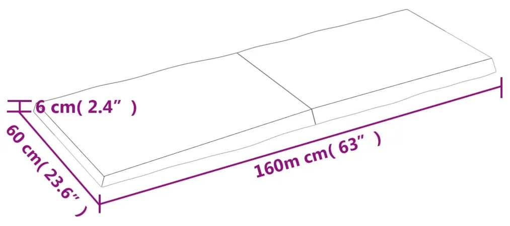 Επιφ Τραπεζιού Αν Καφέ 160x60x(2-6)εκ.Ακατέργ. Μασίφ Ξύλο Δρυός - Καφέ