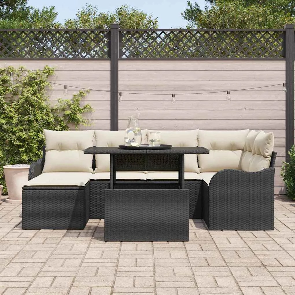 vidaXL Σετ Καναπέ Κήπου με μαξιλάρι 7 pcs Μαύρο Πολυ ράταν