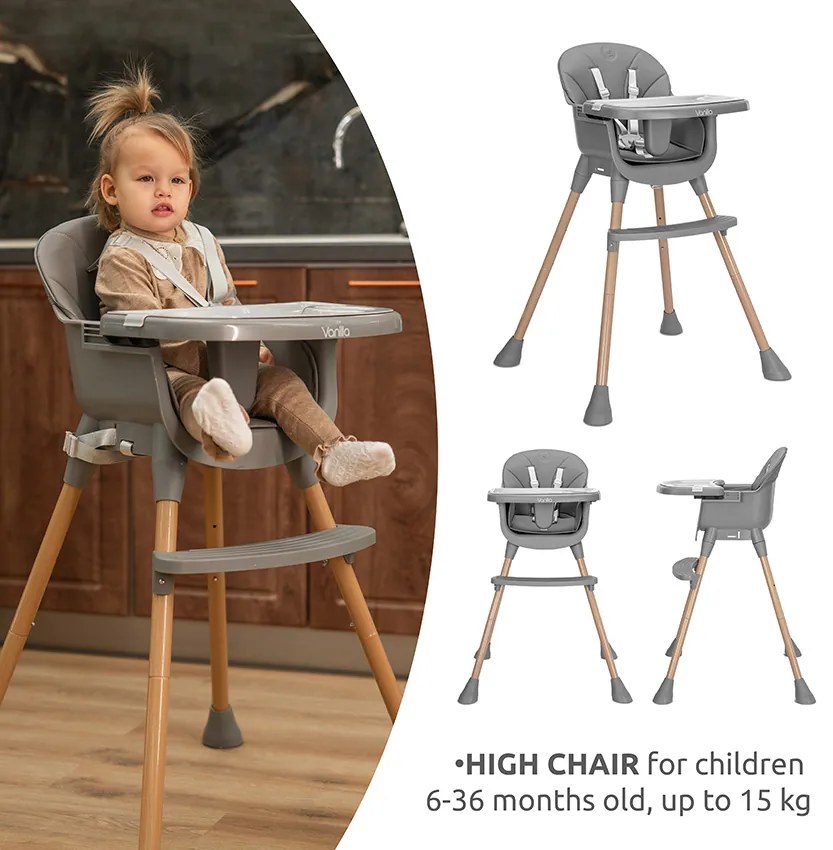 Καρεκλάκι φαγητού Vanilla 3in1 Grey Leather 10100572506 Lorelli