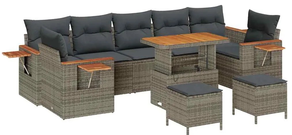 vidaXL Σετ Καναπέ Κήπου με μαξιλάρι 10 pcs Γκρι 90 x 55 x 71 cm