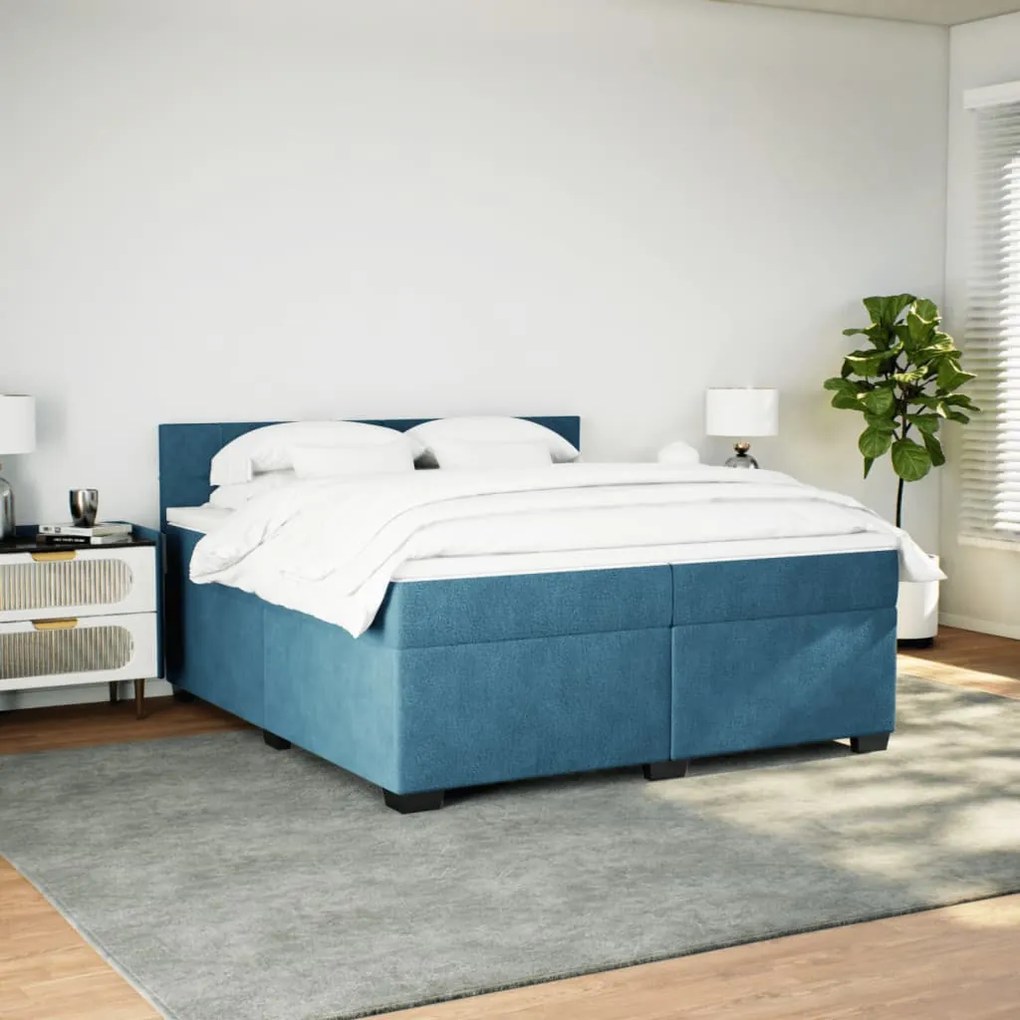 Κρεβάτι Boxspring με Στρώμα Μπλε 200x200 εκ. Βελούδινο - Μπλε
