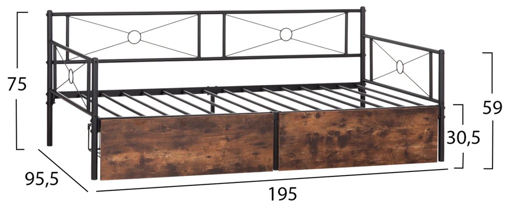 ΚΡΕΒΑΤΙ-ΚΑΝΑΠΕΣ BERNIE HM21120.01 ΜΑΥΡΟΣ ΜΕΤΑΛ. ΣΚΕΛΕΤΟΣ &amp;amp; ΣΥΡΤΑΡΙΑ- ΓΙΑ 190x90εκ. - 9996919 - HM21120.01
