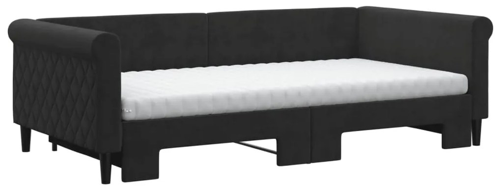 vidaXL Καναπές Κρεβάτι Συρόμενος Μαύρο 100x200εκ. Βελούδινος Στρώματα