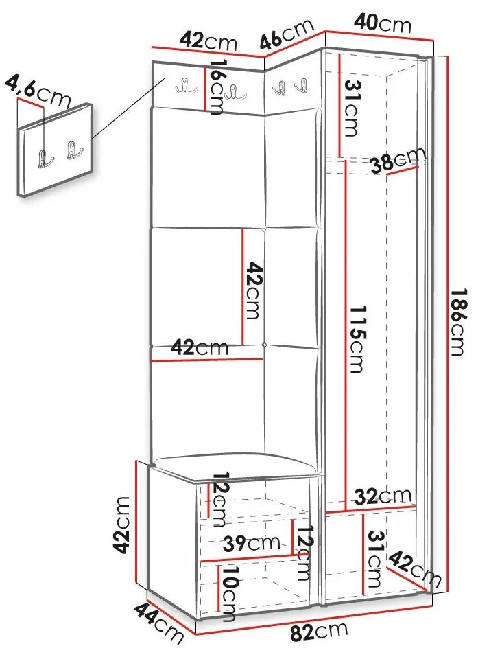 Σετ διαδρόμου Hartford 390, 186x82x46cm, Μαύρο, Ινοσανίδες μέσης πυκνότητας, Πλαστικοποιημένη μοριοσανίδα, Ταπισερί, Εντοιχισμένη, Τοίχου | Epipla1.gr