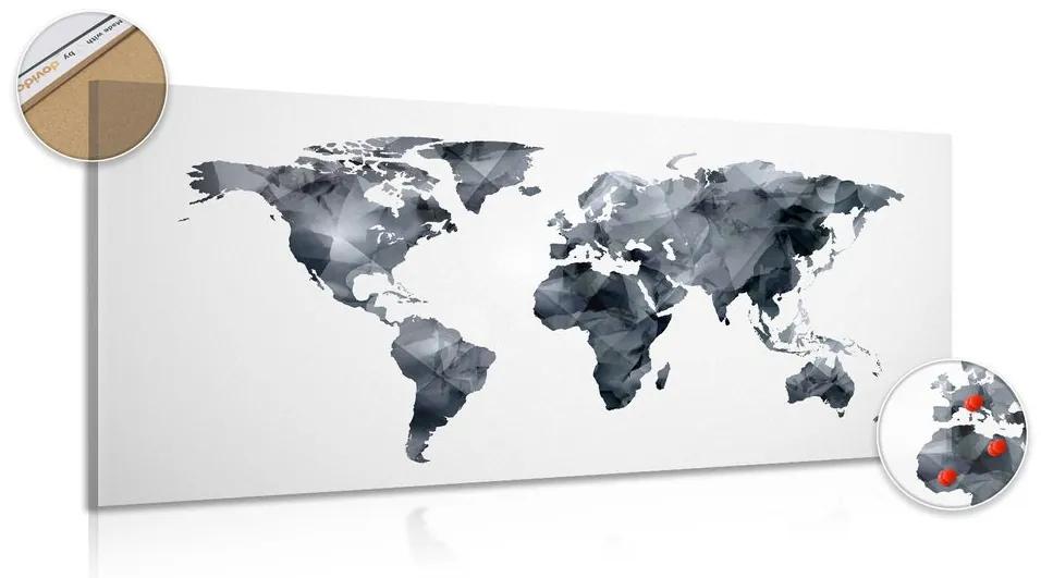 Εικόνα σε πολυγωνικό παγκόσμιο χάρτη από φελλό σε ασπρόμαυρο σχέδιο - 100x50  color mix