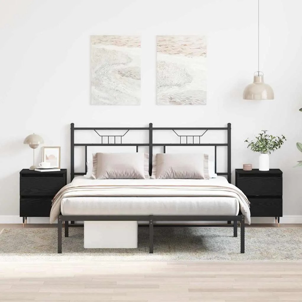 Κομοδίνο 2 pcs Μαύρη Οξυά 40 x 35 x 50 εκ. Επεξεργασμένο ξύλο