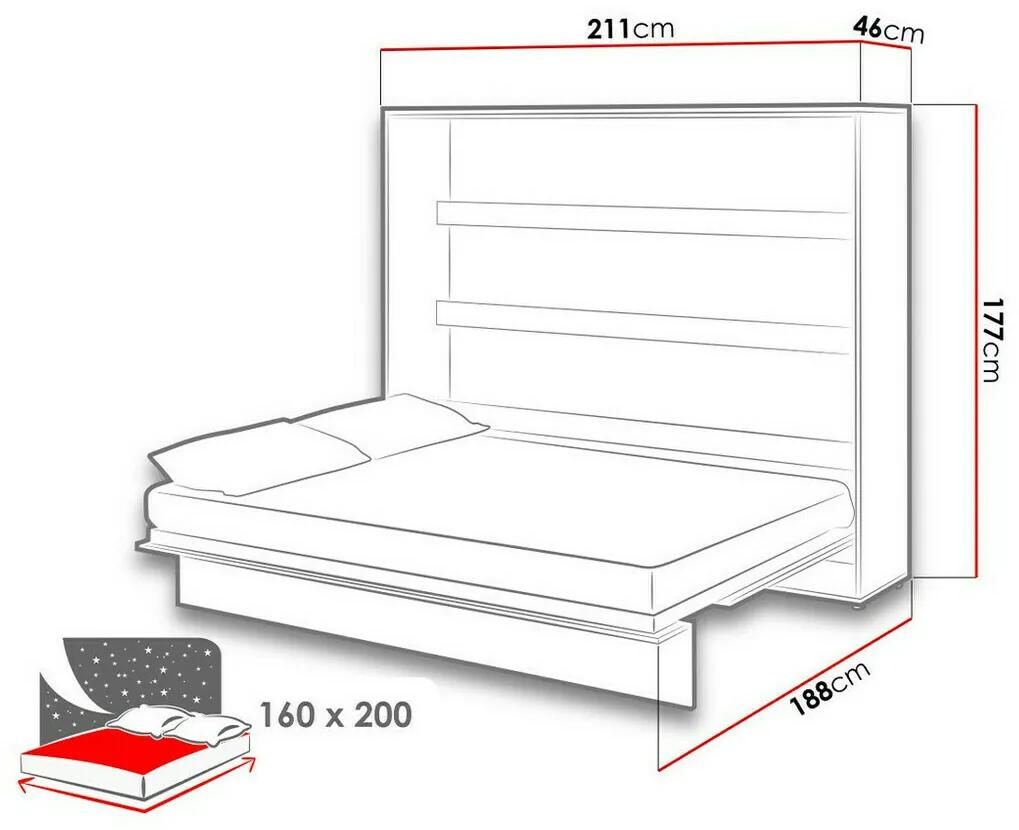 Κρεβάτι - ντουλάπα Concept Pro Lenart AH115, Διπλό, Γκρι, 160x200, Πλαστικοποιημένη μοριοσανίδα, Τάβλες για Κρεβάτι, 188x211x177cm, 165 kg