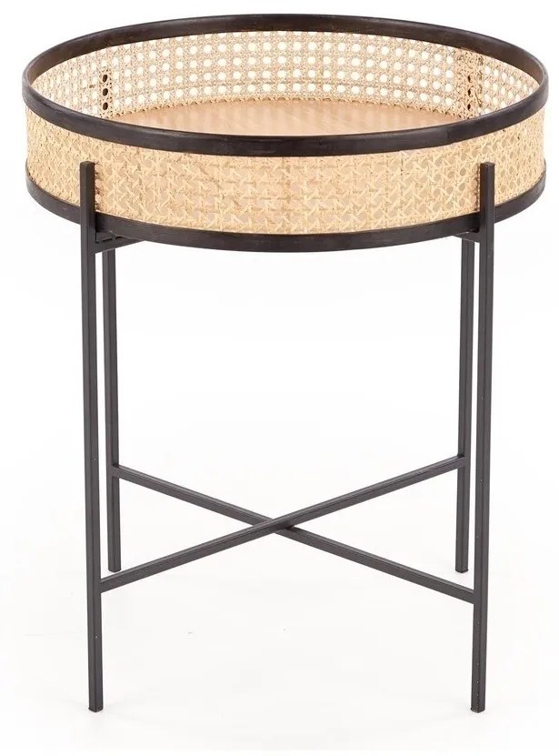Βοηθητικό τραπεζάκι Houston 650, Μαύρο, Καφέ, 55cm, 4 kg, Ραττάν, Στρόγγυλος | Epipla1.gr