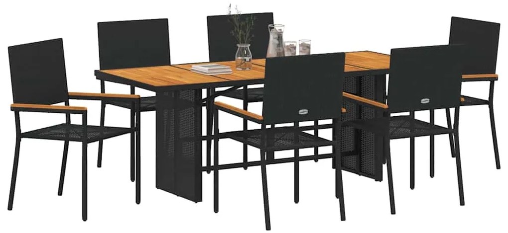 vidaXL Σέτ φαγητού για κήπο 7 pcs Μαύρο, Καφέ 190 x 80 x 75 εκ.
