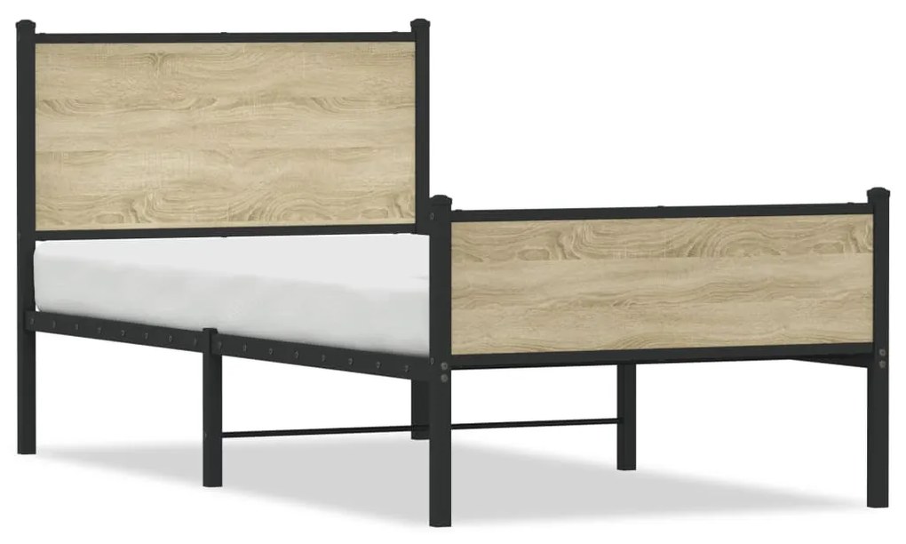 vidaXL Σκελετός Κρεβ. Χωρίς Στρώμα Sonoma Δρυς 75x190 εκ. Μεταλλικό