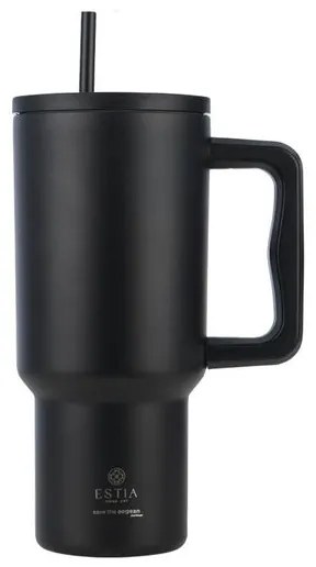 Estia Θερμός Ποτήρι Straw Tumbler XL 900ml Save The Aegean Midnight Black 01-32111