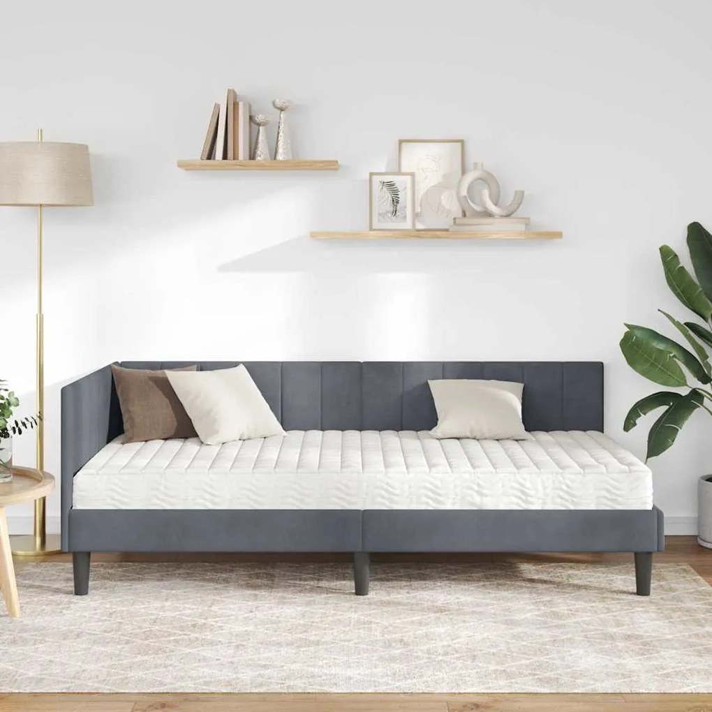 vidaXL Κρεβάτι Γωνίας με στρώμα Σκούρο γκρι 90 x 190 cm Βελούδο