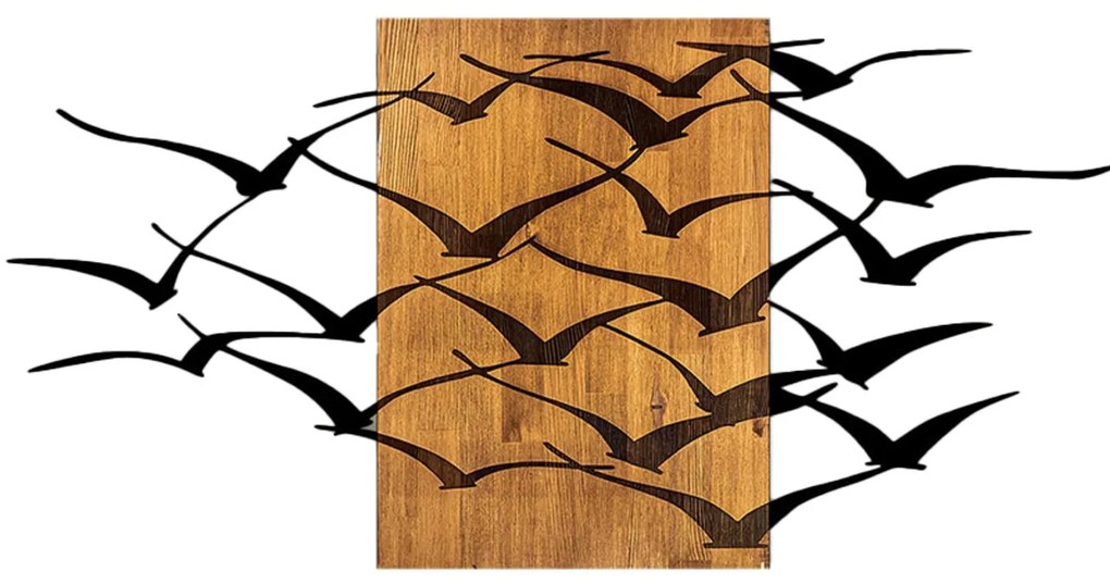 Διακοσμητικό Τοίχου C4749 Πουλιά Φύλλα Μετάλλου Μαύρα - Ξύλο 140x3(βάθος)x70Υεκ. 140x3x70 εκ.