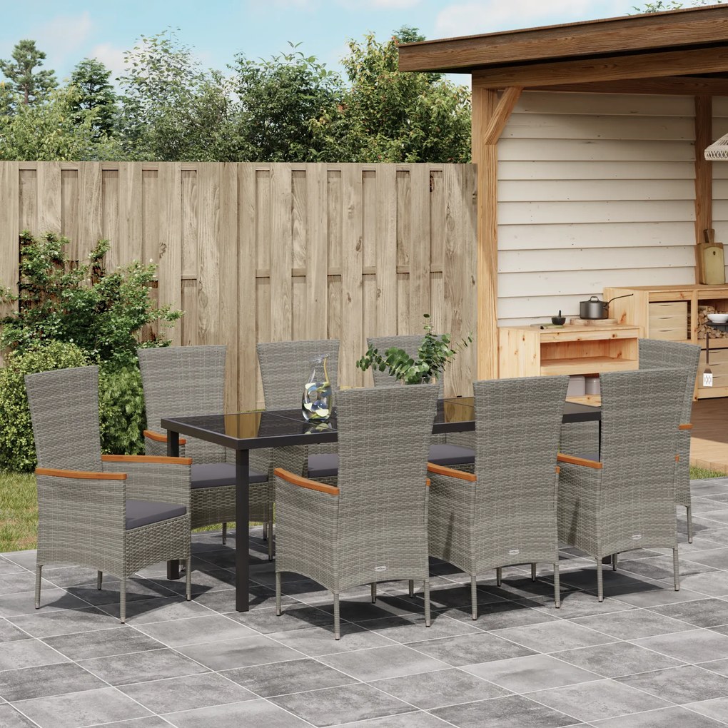 vidaXL Καρέκλες Κήπου με Μαξιλάρια 9 pcs Γκρι 200 x 80 x 73 εκ