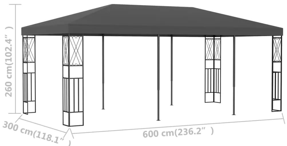 vidaXL Κιόσκι Ανθρακί 3 x 6 μ. Υφασμάτινο