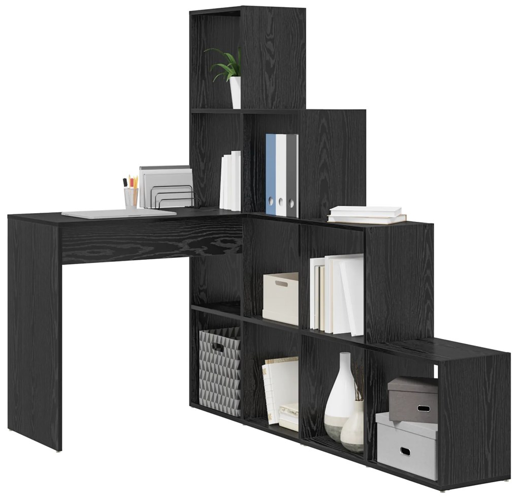 vidaXL Γωνιακό γραφείο με ράφι Μαύρη δρυς 101.5 x 149.5 x 149.5 εκ.